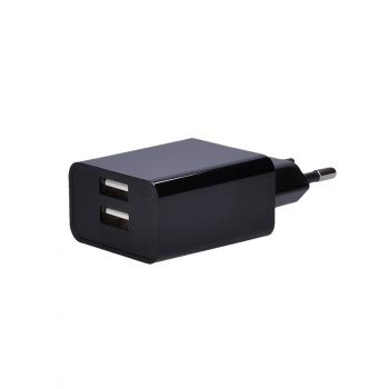 USB nabíjací adaptér, 2x USB, 3100mA max., AC 230V, čierny