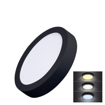 LED mini panel CCT, prisazený, 12W, 900lm, 3000K, 4000K, 6000K, okrúhly, čierna farba