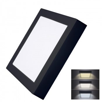 LED mini panel CCT, prisazený, 18W, 1530lm, 3000K, 4000K, 6000K, štvorcový, čierna farba