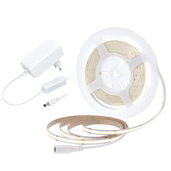 LED COB pásik, sada s adaptérom, vypínač, 5m, 8W/m, 800lm/m, neutrálna biela