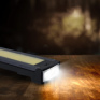 Pracovná nabíjacia LED lampa, 500lm + 70lm, COB, Li-Ion, USB, čiernooranžová