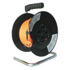 Predlžovací prívod na bubne, 4 zásuvky, 50m, oranžový kábel, 3x 1,5mm2