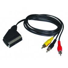 SCART kábel, SCART konektor - 3x CINCH konektor, prepínateľný, 1m, sáčok